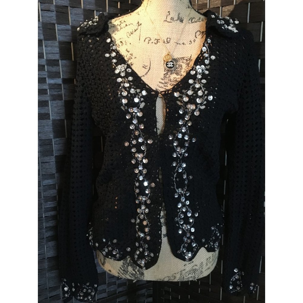 Crochet Knit Cardigan Sweater | Beaded Pattern